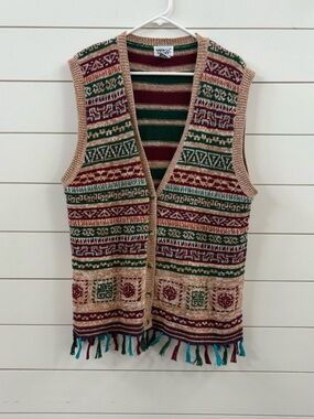 Vintage Napa Valley 90s Sweater- Geometric fair Isle Pattern with Tassels